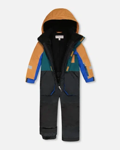 Deux Par Deux One-piece Play Snowsuit Colorblocked In Black