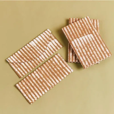 Studio Variously Oak Brown Stripes Cotton Wax Block Printed Zero Waste Envelope Pouch