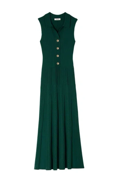 Sandro Womens Polo-collar Button-down Stretch-knit Midi Dress Dark Green