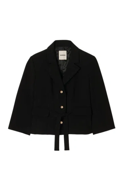 Sandro Cropped Tailored Belted Waist Jacket In Black