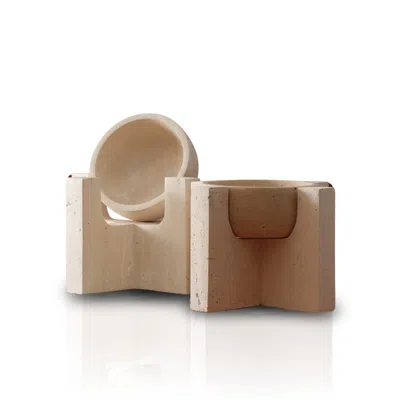 Marleth Neutrals Set Of Two Travertine Bowl Set For Interior Display In Sand