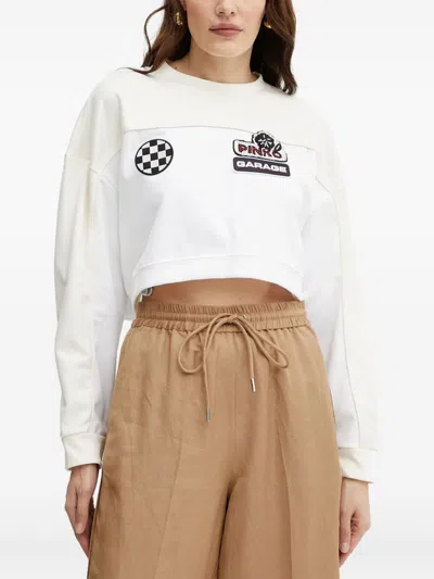 Pinko Checkered Sequin Cropped Sweater In Neutral