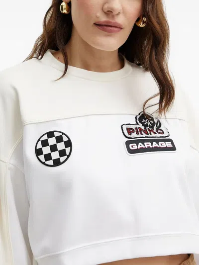Pinko Checkered Sequin Cropped Sweater In Neutral
