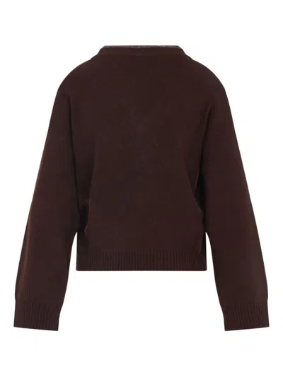 Fabiana Filippi Brown V-neck Sweater In Wool And Silk Blend Woman In Brown