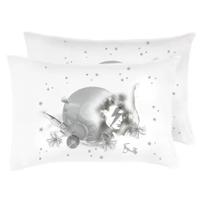 Black Cake Neutrals Cosmic Space Oddity David Bowie Satin Pillowcase Set