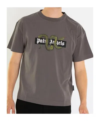 Palm Angels Snake Box Logo Regular Fit T-shirt In Gray