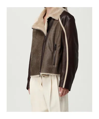 Emporio Armani New York Capsule Collection Shearling Biker Jacket In Brown