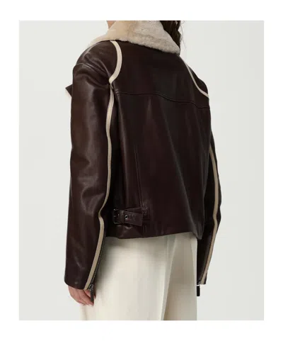 Emporio Armani New York Capsule Collection Shearling Biker Jacket In Brown
