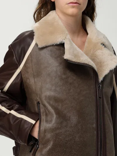 Emporio Armani New York Capsule Collection Shearling Biker Jacket In Brown