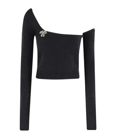 Blumarine One-shoulder Knit Sweater With Removable Sleeve In Black