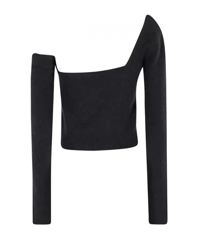 Blumarine One-shoulder Knit Sweater With Removable Sleeve In Black