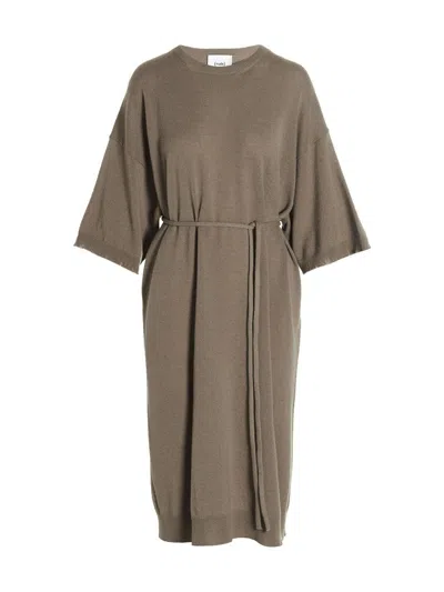 Nude Beige Knit Long Dress In Brown