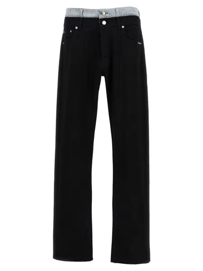 Vtmnts Denim Jeans With Contrast Double Waist Detail In Black