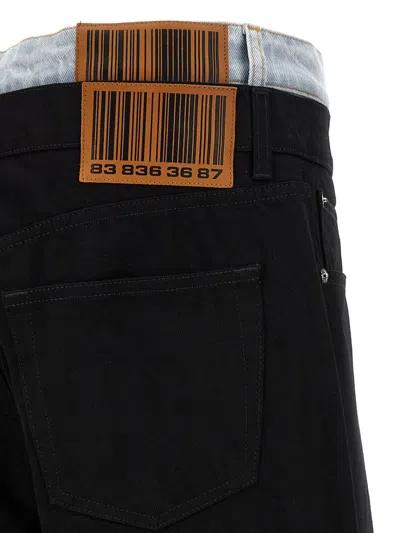 Vtmnts Denim Jeans With Contrast Double Waist Detail In Black
