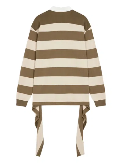 条纹边饰不对称下摆衬衫