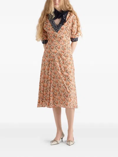 Prada Printed Georgette Dress In Gold