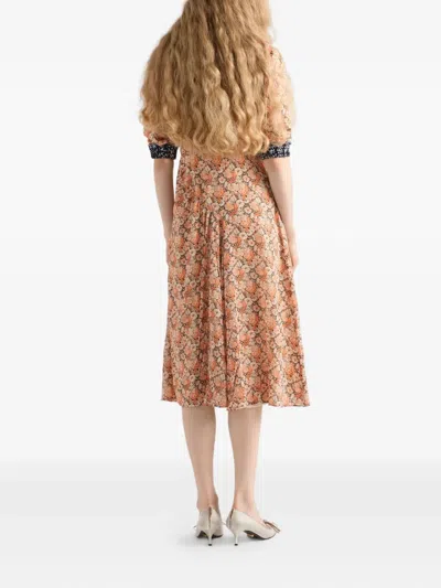 Prada Printed Georgette Dress In Gold