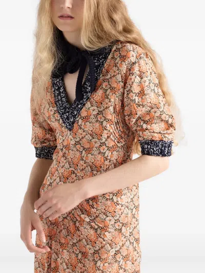 Prada Printed Georgette Dress In Gold