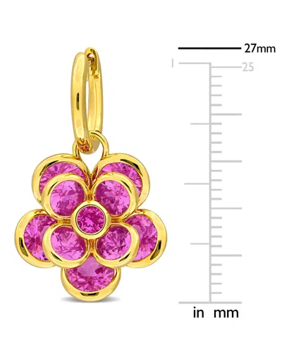 Macy's Lab Created Pink Sapphire Flower Charm Hoop Earrings (7-1/2 Ct. T.w.) In 18k Gold-flash Over Silver In Gold