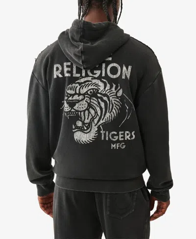 True Religion Tiger Vintage Zipper Hoodie In Black