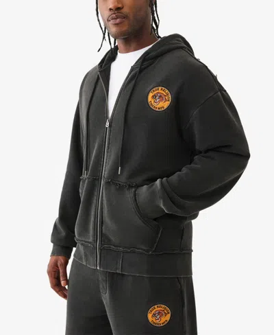 True Religion Tiger Vintage Zipper Hoodie In Black