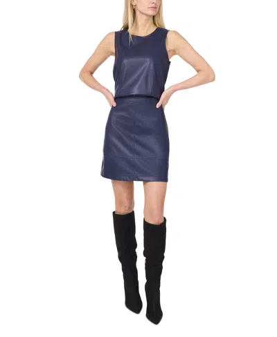 Vince Camuto Women's Faux-leather Sleeveless Crewneck Top In Blue