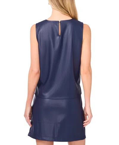 Vince Camuto Women's Faux-leather Sleeveless Crewneck Top In Blue