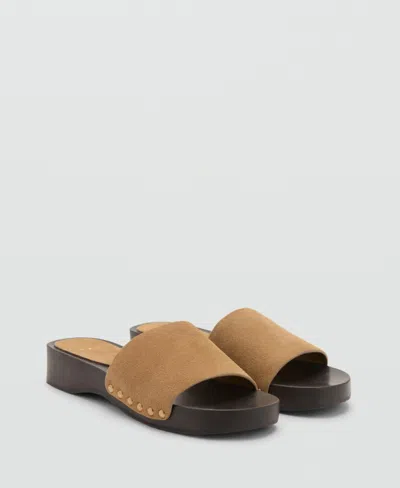 Mango Suede Flat Mule In Brown