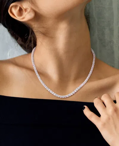 Macy's Lab Grown White Sapphire Tennis Necklace (33 Ct. T.w.) In Sterling Silver, 18" (also Available In 18 In Brown