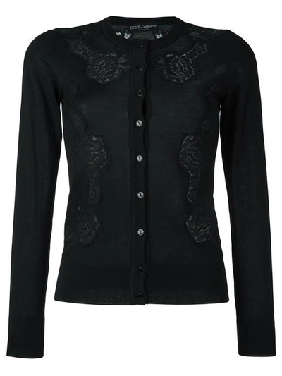 Dolce & Gabbana Lace Inset Cashmere Blend Cardigan In Black