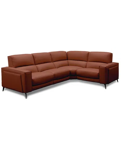 Macy's Neiwert 4-pc. Leather Sofa Sectional With 2 Power Recliners In Brown