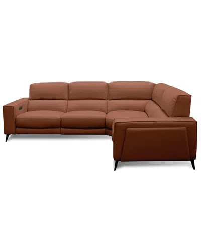 Macy's Neiwert 4-pc. Leather Sofa Sectional With 2 Power Recliners In Brown