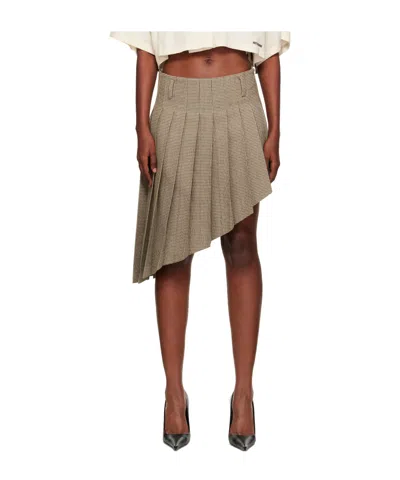 We11 Done Beige Asymmetric Checked Midi Skirt In Multi