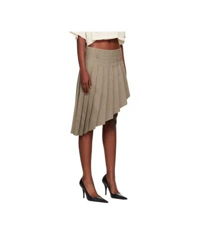 We11 Done Beige Asymmetric Checked Midi Skirt In Multi