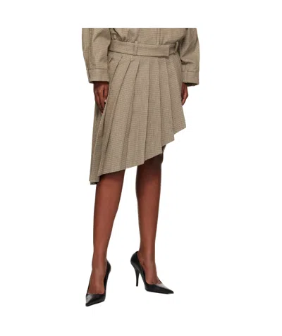 We11 Done Beige Asymmetric Checked Midi Skirt In Multi