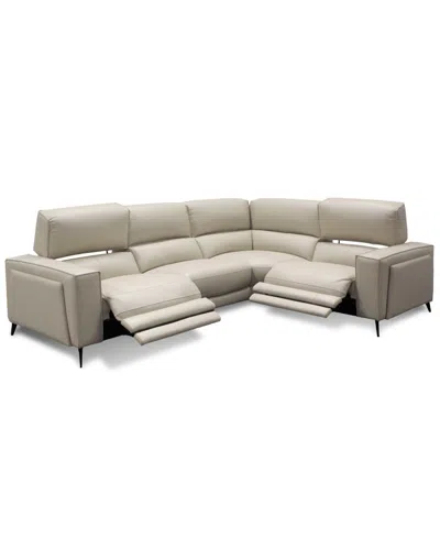 Macy's Neiwert 4-pc. Leather Sofa Sectional With 2 Power Recliners In Gray