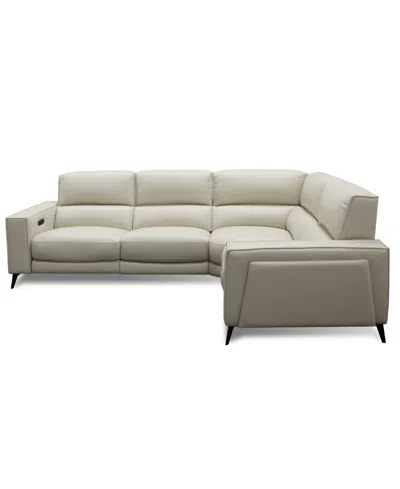 Macy's Neiwert 4-pc. Leather Sofa Sectional With 2 Power Recliners In Gray