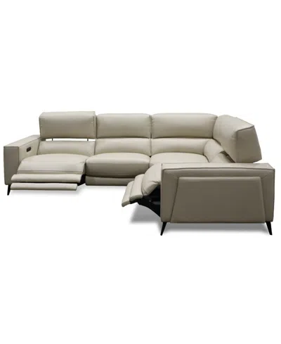 Macy's Neiwert 4-pc. Leather Sofa Sectional With 2 Power Recliners In Gray