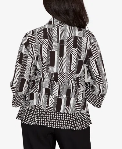 Alfred Dunner Petite Woven Zebra Button Front Top In Multi