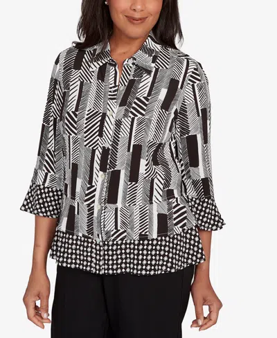 Alfred Dunner Petite Woven Zebra Button Front Top In Multi