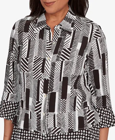 Alfred Dunner Petite Woven Zebra Button Front Top In Multi