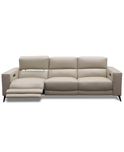 Macy's Neiwert 3-pc. Leather Sofa Sectional With 3 Power Recliners In Gray