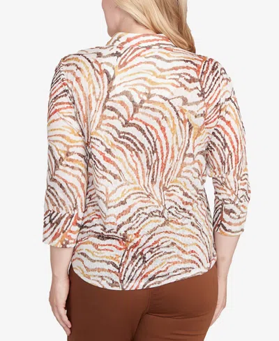 Alfred Dunner Petite Mount Laurel Animal Burnout Button Front Top In Multi