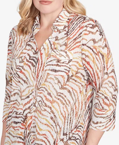 Alfred Dunner Petite Mount Laurel Animal Burnout Button Front Top In Multi