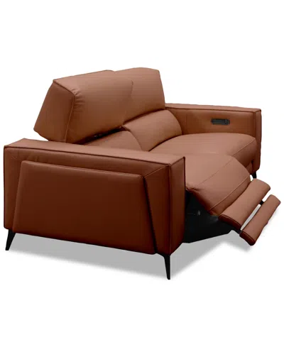 Macy's Neiwert 2-pc. Leather Sofa Sectional With 2 Power Recliners In Brown