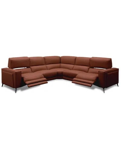 Macy's Neiwert 5-pc. Leather Sofa Sectional With 2 Power Recliners In Brown