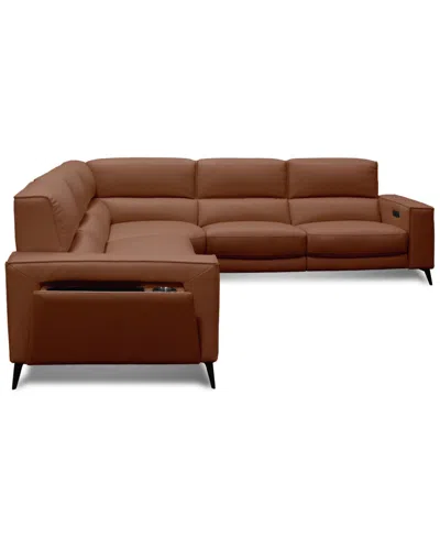 Macy's Neiwert 5-pc. Leather Sofa Sectional With 2 Power Recliners In Brown