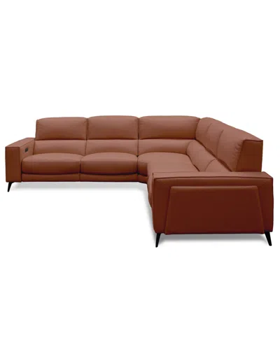Macy's Neiwert 5-pc. Leather Sofa Sectional With 2 Power Recliners In Brown