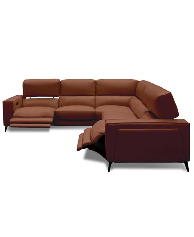 Macy's Neiwert 5-pc. Leather Sofa Sectional With 2 Power Recliners In Brown