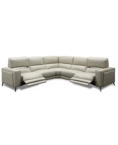 Macy's Neiwert 5-pc. Leather Sofa Sectional With 2 Power Recliners In Gray